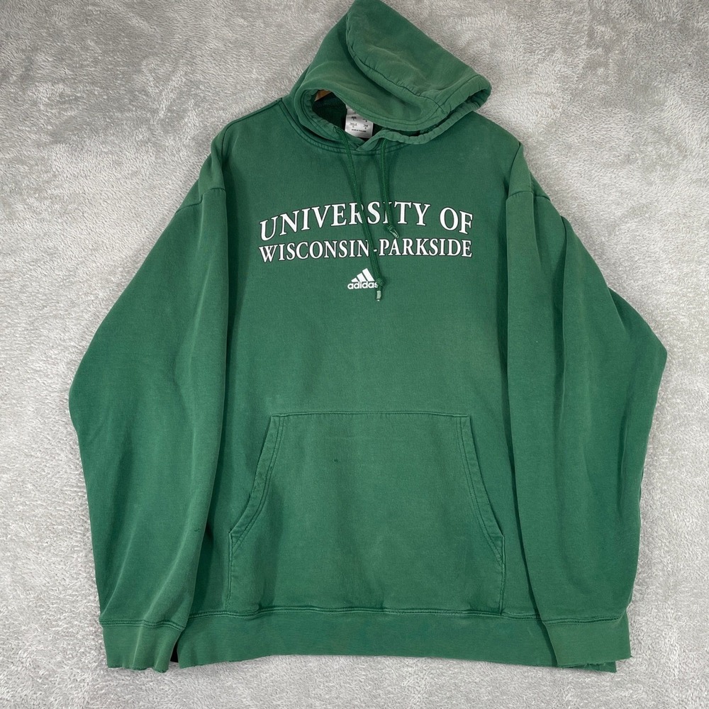 Adidas Hoodie Mens Large Green University of Wisconsin Parkside Y2K Distressed